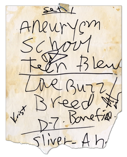 Nirvana 1992 3x Autographed Kurt Cobain Handwritten Stage Used Setlist w COA