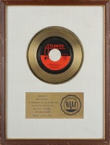 Led Zeppelin 1969 Whole Lotta Love RIAA White Linen Gold Single Award Presented to Peter Grant