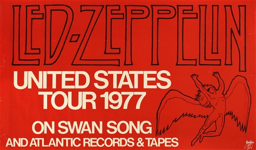 Led Zeppelin 1977 Original Swan Song Red Tour Promotional Poster