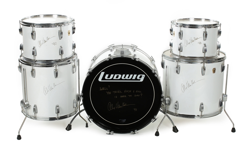 Van Halen 1990 Alex Van Halen Signed, Owned, & "Runaround" Music Video Used White Ludwig Drumkit w COA