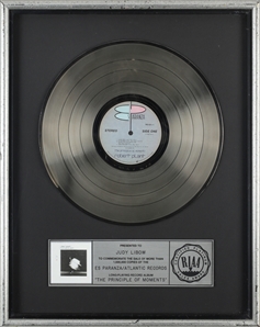 Robert Plant 1983 The Principle of Moments RIAA Platinum Record Award Presented to Judy Libow