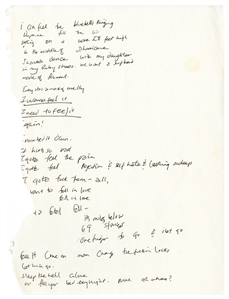 Hole 1990s/2000s Courtney Love Handwritten Unused Lyrics #1 w/COA