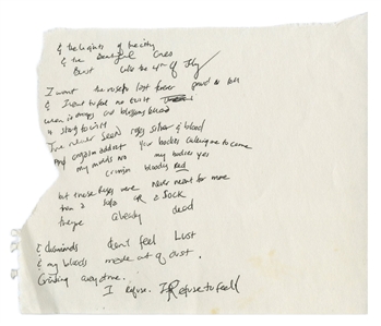 Hole 1990s/2000s Courtney Love Handwritten Unused Lyrics #2 w/COA