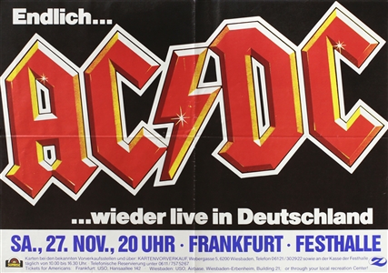 AC/DC 1982 For Those About To Rock World Tour Frankfurt Germany Concert Poster