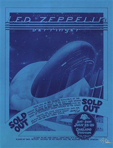 Led Zeppelin 1977 Blue Oakland California Concert Poster Signed by Randy Tuten