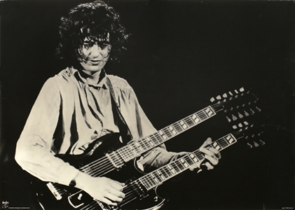 Led Zeppelin 1970s Jimmy Page With Double Neck Guitar Swan Song Promotional Poster