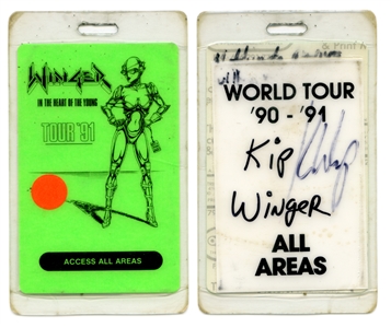 Winger 1990-1991 Triple A World Tour Green Backstage Pass Signed By Kip Winger