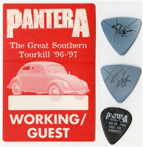 Pantera 1996-1997 Great Southern Tourkill Working/Guest Pass With Lot of 3 Stage Used Guitar Picks