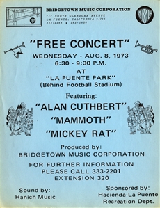 Van Halen 1973 Mammoth La Puente Park August Concert Flyer With COA