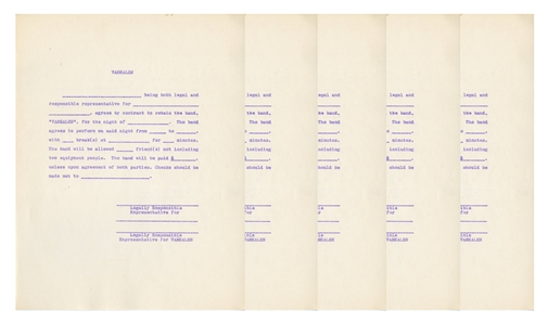 Van Halen 1974 Lot of 5 Typed Band Blank Contract Mimeographs With COA