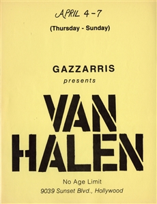 Van Halen 1974 Gazzarris April Debut Concert Flyer With COA
