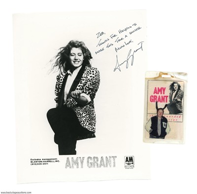 Amy Grant 1986 Unguarded Tour Signed Photo & Laminated Pass