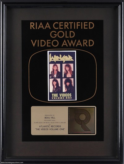 Winger 1989 The Videos: Volume One RIAA Gold Video Award Presented to Beau Hill