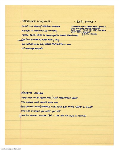 KISS Gene Simmons 1976 Original Handwritten Almost Human Lyrics w/ COA