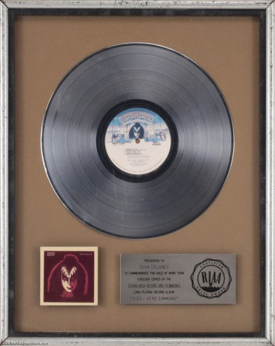 KISS 1978 Gene Simmons RIAA Platinum Record Award Presented to Sean Delaney