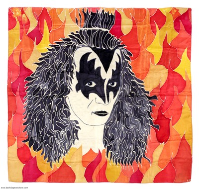 KISS ca. 1976 Japanese Fan Made Hand Painted Gene Simmons Silk Banner