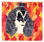 KISS ca. 1976 Japanese Fan Made Hand Painted Gene Simmons Silk Banner