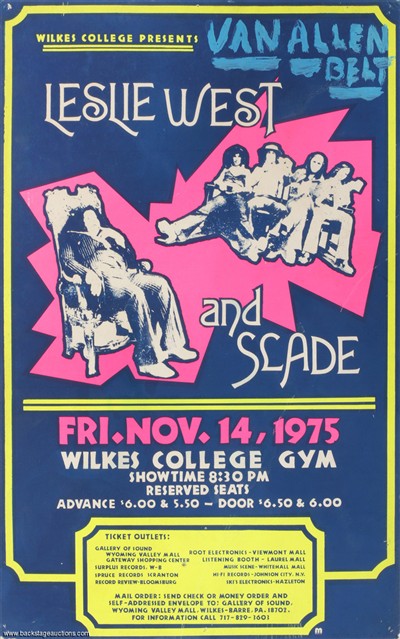 Leslie West & Slade 1975 Wilkes-Barre, Pennsylvania Concert Poster