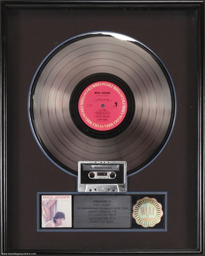 Mick Jagger 1985 Shes The Boss RIAA Platinum Album Award Presented To Bob Ludwig w/ COA