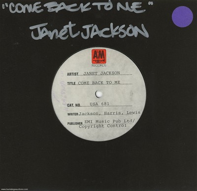 Janet Jackson 1990 Come Back To Me U.K. 7-inch Test Pressing