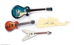 Les Paul Lot of Signed Miniature Gibson, 2 Fridge Magnets & Pickguard 