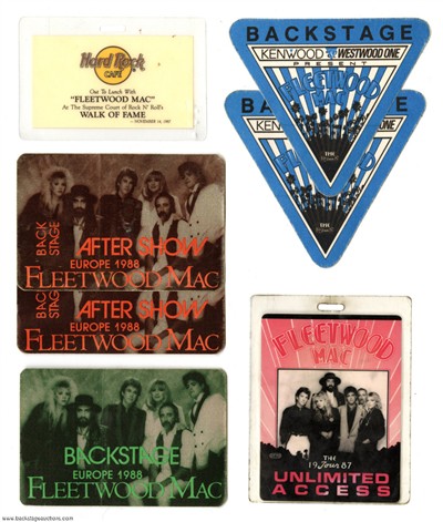 Fleetwood Mac 1987 - 1988 Tour Backstage Passes Lot