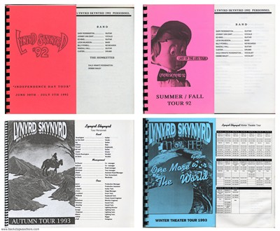 Lynyrd Skynyrd 1992 - 1993 Lot of 4 Band & Crew Tour Itineraries