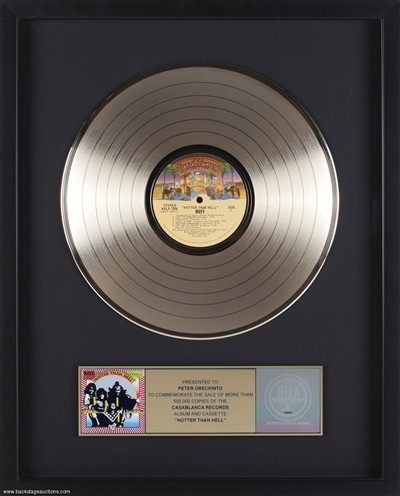 KISS Hotter Than Hell RIAA Gold Record Award Presented to Peter Moose Oreckinto