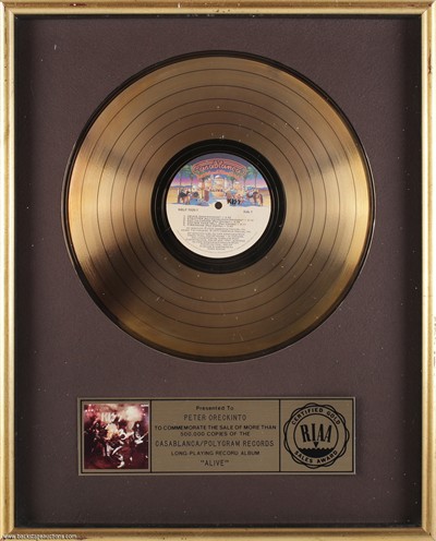 KISS Alive! RIAA Gold Record Award Presented to Peter Moose Oreckinto