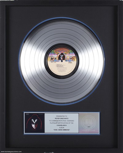 KISS Gene Simmons Solo Album RIAA Platinum Record Award Presented to Peter Moose Oreckinto