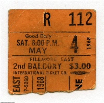 Jefferson Airplane 1968 Original Fillmore East Concert Ticket Stub
