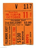 The Beach Boys Creedence Clearwater Revival 1968 Original Fillmore East Concert Ticket Stub