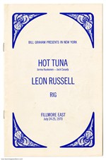 Hot Tuna Leon Russell 1970 Original Fillmore East Concert Program w/ 16 Full Tickets & 1 Stub Vol.2 #35