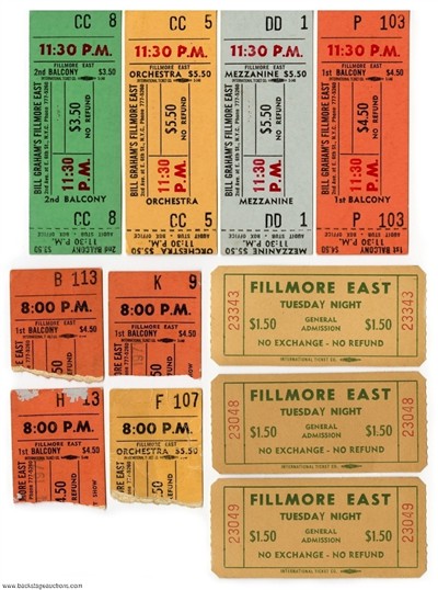 Lot of 11 Generic Original Fillmore East Concert Ticket and Stubs