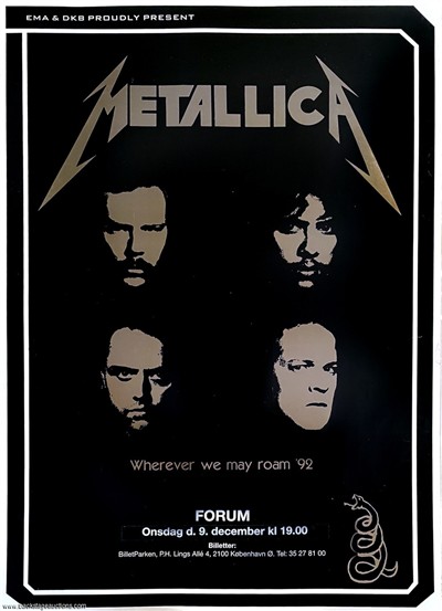 Metallica 1992 Copenhagen Denmark Original Concert Poster