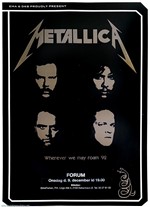 Metallica 1992 Copenhagen Denmark Original Concert Poster