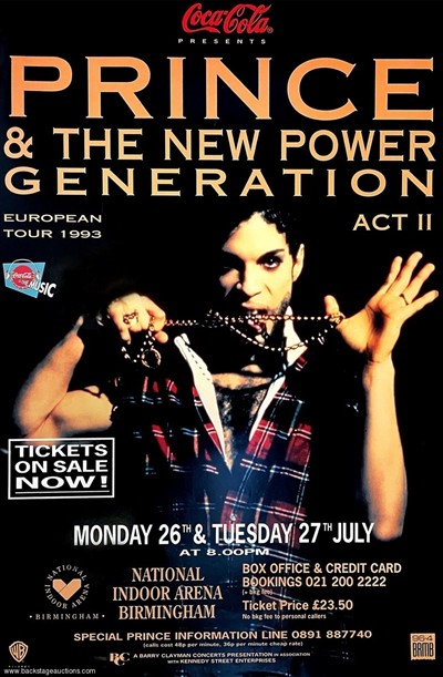 Prince 1993 Birmingham England Original European Tour Concert Poster