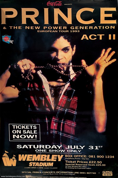 Prince 1993 London England Original European Tour Subway Concert Poster