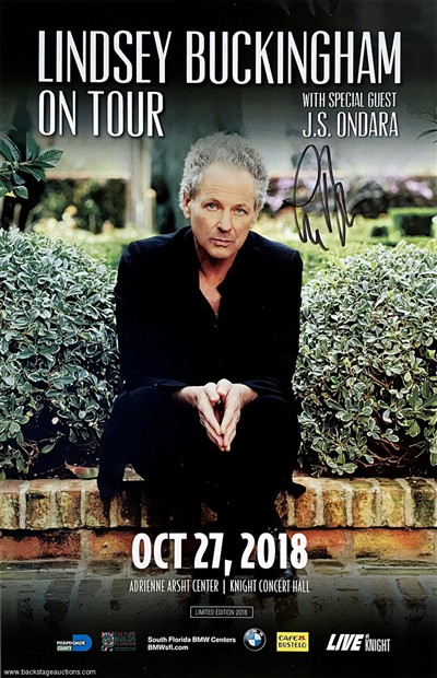 Fleetwood Mac Lindsey Buckingham 2018 Signed Miami Florida Concert Poster w / COA