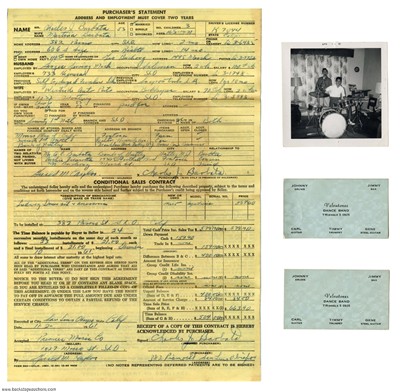 The Velvatones 1961 Business Cards, John Barbata Photo & Drum Receipt Lot
