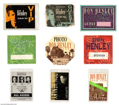 Don Henley 1985 - 1993 Lot of 9 Concert Passes & Tour Laminates