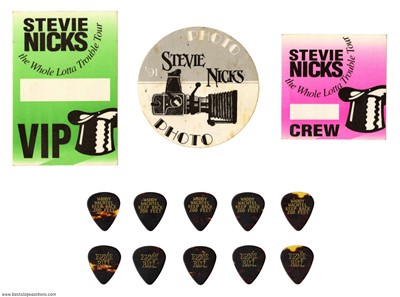Stevie Nicks 1989 - 1991 Whole Lotta Trouble Tour Satin Pass & Guitar Pick Lot