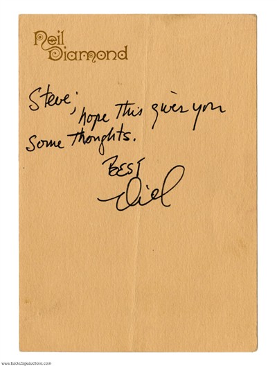 Neil Diamond 1970s Signed Note on Personal Letterhead w/ COA