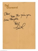 Neil Diamond 1970s Signed Note on Personal Letterhead w/ COA