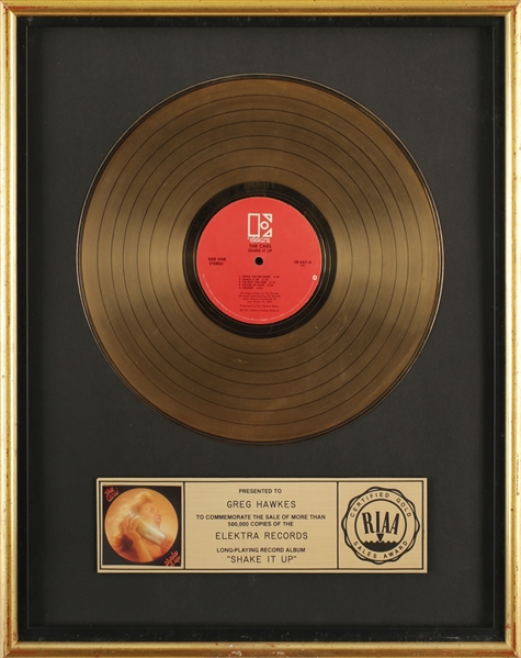 The Cars 1981 "Shake It Up" RIAA Gold Sales Award Presented To Greg Hawkes