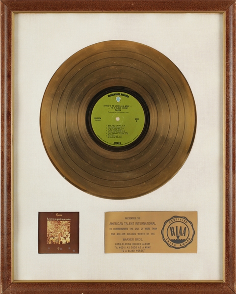 Faces 1971 "A Nod Is As Good As A Wink To A Blind Horse" RIAA Platinum Sales Award Presented To American Talent International