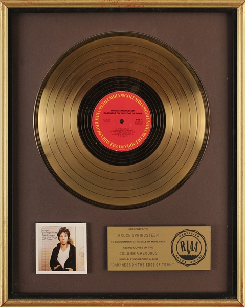 Bruce Springsteen 1978 "Darkness On The Edge Of Town" RIAA Gold Sales Award Presented To Bruce Springsteen