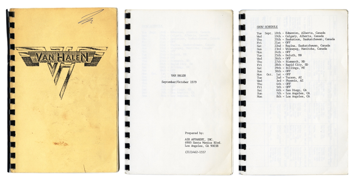 Eddie Van Halen Owned 1979 Tour Itinerary