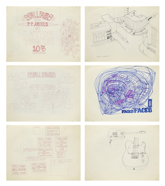 Ian McLagan 1967 Three Original Drawings For Small Faces & P.P. Arnold