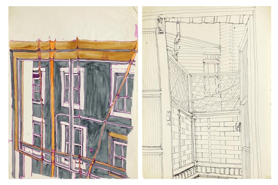 Ian McLagan 1960s Two Original Hand-drawn Exterior Building Drawings